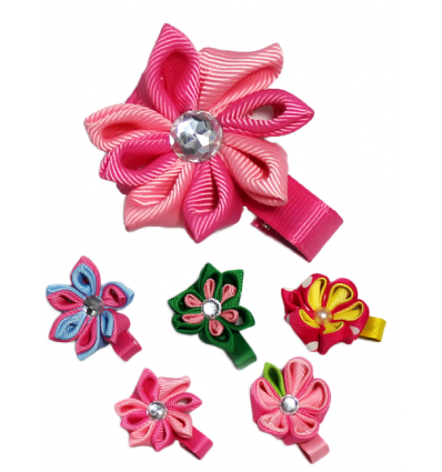 5 Pack Pink Flower High Quality Baby Hair Clips