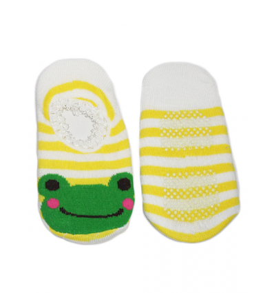 Yellow Stripe Frog Baby Ankle Socks