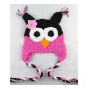Handmade Knitted Owl Baby Hat Black/HotPink
