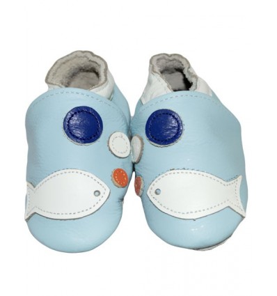 Super Sea Life Baby Blue Leather Baby Booties