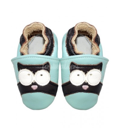 Baby Blue Owl Leather Baby Booties