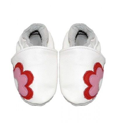 White Flower Leather Baby Booties