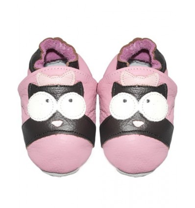 Pink Owl Leather Baby Booties